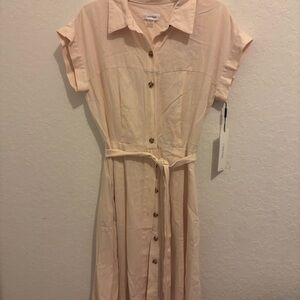 Calvin Klein Women's Cream Button-Down Midi Dress